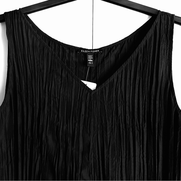 Eileen Fisher Crushed Silk V-Neck Midi Dress in Black Size S NWT - Picture 7 of 14